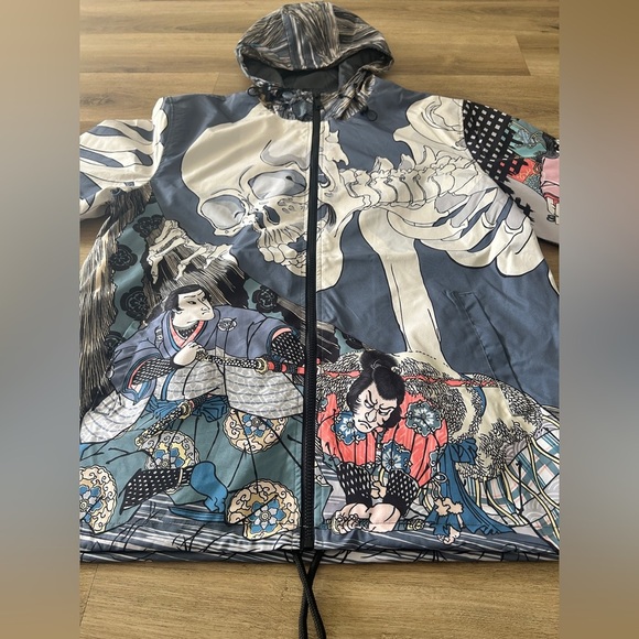 Rebel Vengeance Japanese Skeleton Samurai Windbreaker Jacket, Rare, XXL - NWT - Picture 6 of 11